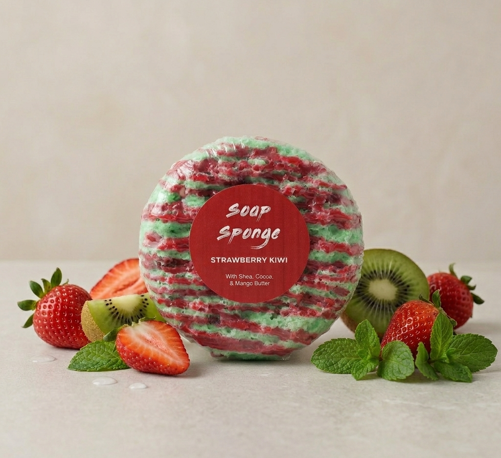 Muilo kempinė su trigubu kūno sviestu - "Strawberry Kiwi" (220g)